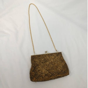 Vintage Beaded Purse Gold Shoulder Cross Body Snap Closure
